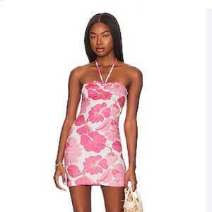 NWT More To Come Ariella Halter Mini Dress Pink Floral tropical print Revolve M